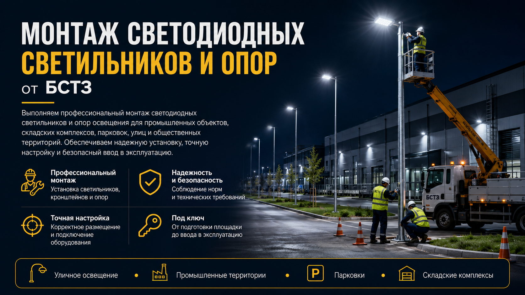 Монтаж светодиодных светильников БСТЗ